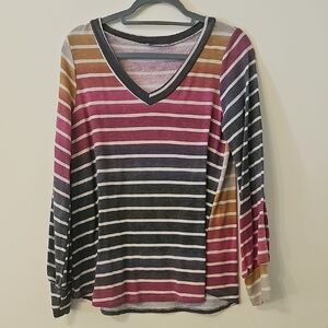 ANDREE BY UNIT Multicolor Striped V-Neck Long Sleeve Top
